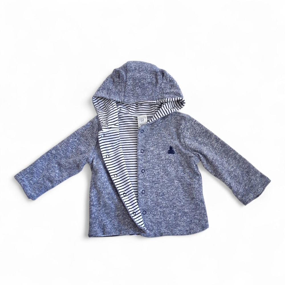 GAP Baby REVERSIBLE Heathered Blue Hoodie with Striped Lining Size 3-6 Months